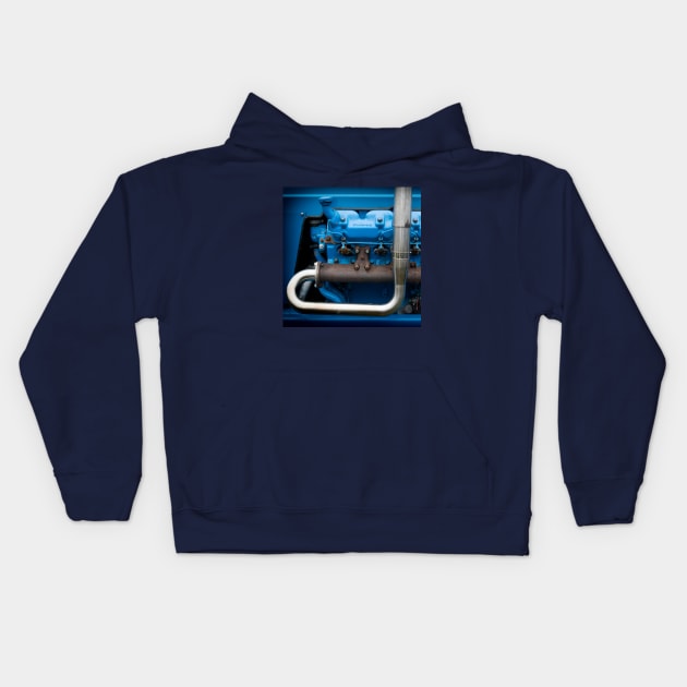 Blue Tractor Motor, vintage engine portraits for man caves Kids Hoodie by JonDelorme